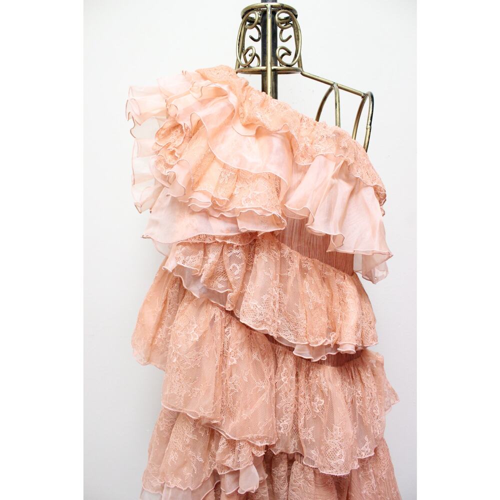 Ulla Johnson Leonie Coral Asymmetrical Lace Tiered One Shoulder Mini Dress Sz 4 - Picture 3 of 6